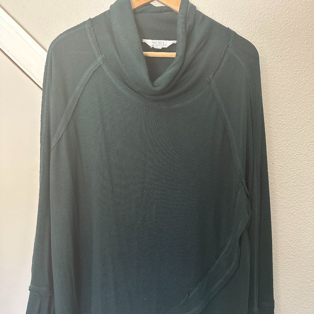 Market & Spruce Haezel Tulip Hem Knit, forest green cowl-neck sweatshirt, 1X